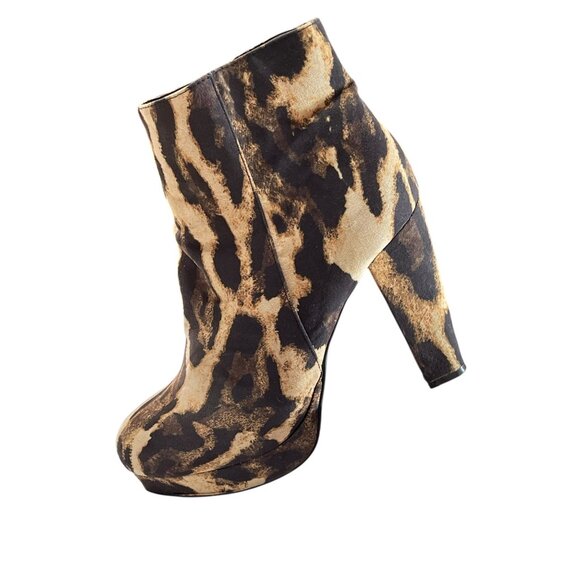 Leopard Print Chunky Heel Ankle Boots By Bamboo  Size 9  Faux Suede  Side Zip Cl - Picture 8 of 12